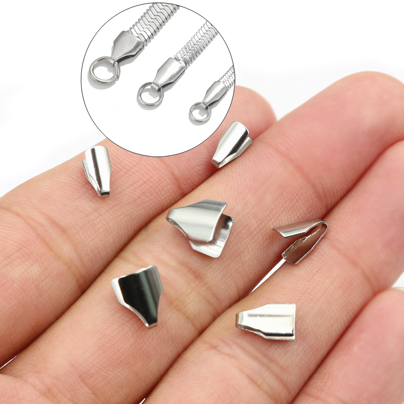 Jewelry Making Bead - 100ชิ้นสแตนเลส2-7มิลลิเมตรสายแบนจีบ End ลูกปัดหมวกคลิปเคล็ดลับพับสำหรับ DIY งูสร้อยคอโซ่เครื่องประดับทำผลการวิจัย