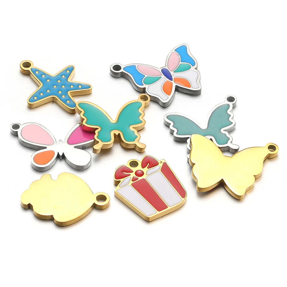 Jewelry Making For 5 Year Old - 5pcs สแตนเลสสตีลผีเสื้อ Leaf Heart Charms สําหรับ