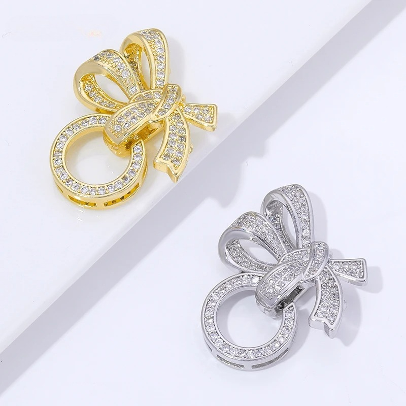Jewelry Making Bead - ตัวล็อกแบบผีเสื้อ 3 วง ชุบทอง 18K ประดับมุกและเพชรซิคอน