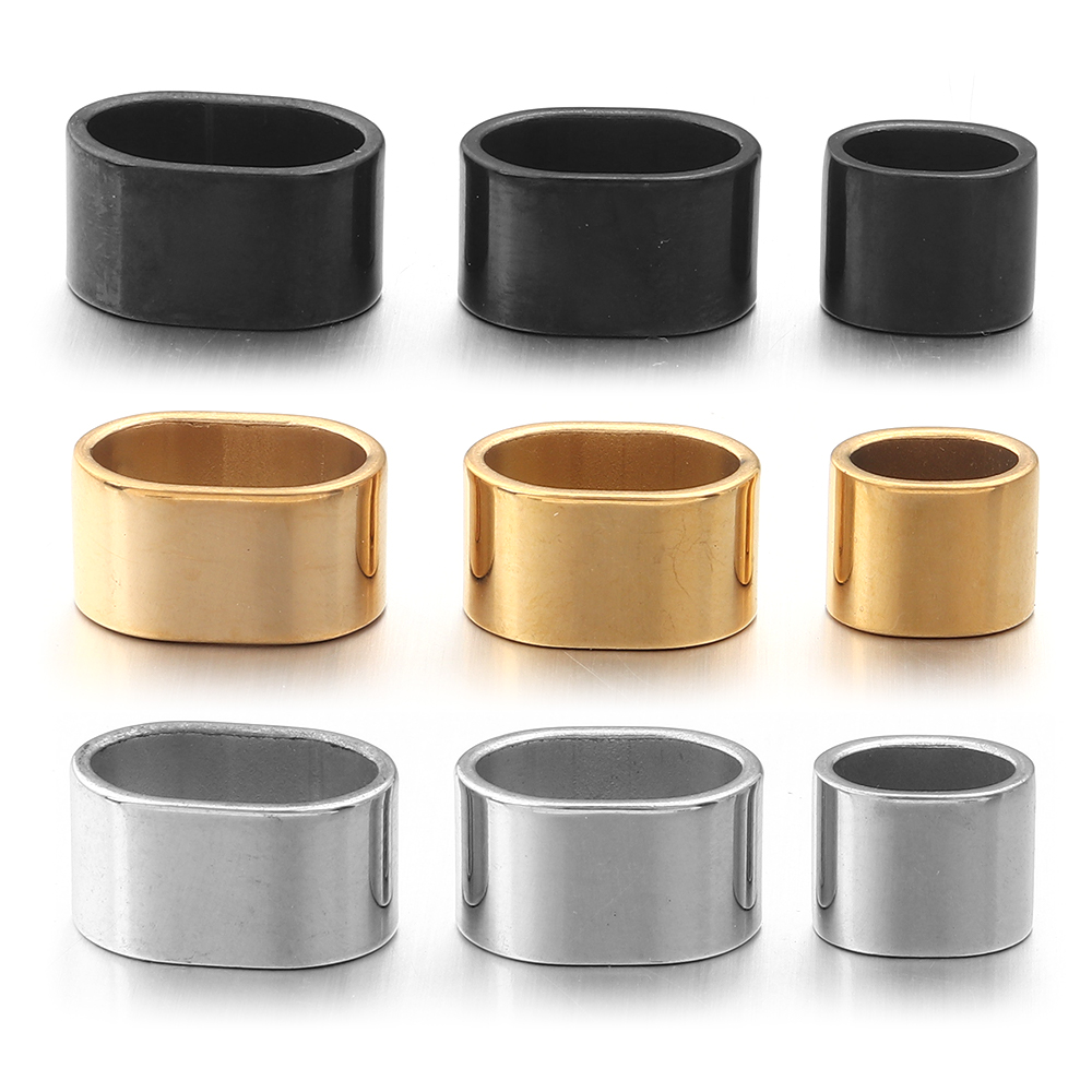 Jewelry Making Bead - ลูกปัดสไลด์สแตนเลสแบบแบน 6 ชิ้น ลูกปัดรูใหญ่ ลูกปัดโลหะ DIY