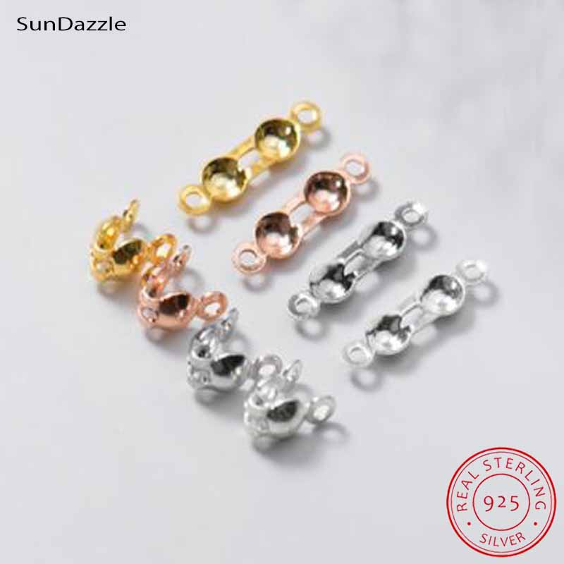 Jewelry Making Bead - ตัวล็อคปลายลูกปัดเงินแท้ 925 จำนวน 4 ชิ้น ตัวเชื่อมต่อแบบหนีบสีทอง