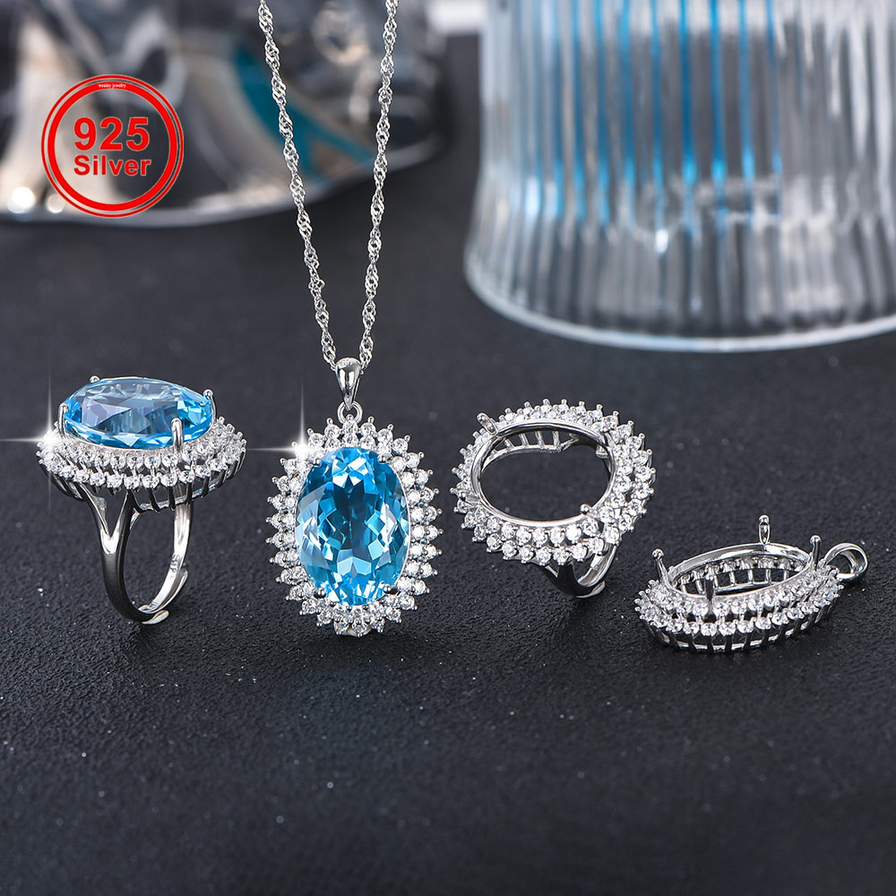 Jewelry Making Gemstones - 13x18 มม.S925 แหวนเงินสเตอร์ลิงจี้การตั้งค่าที่ว่างเปล่า,คลาสสิก PRONG การตั้งค่าสําหรับอัญมณี DIY,เครื่องประดับทําอุปกรณ์