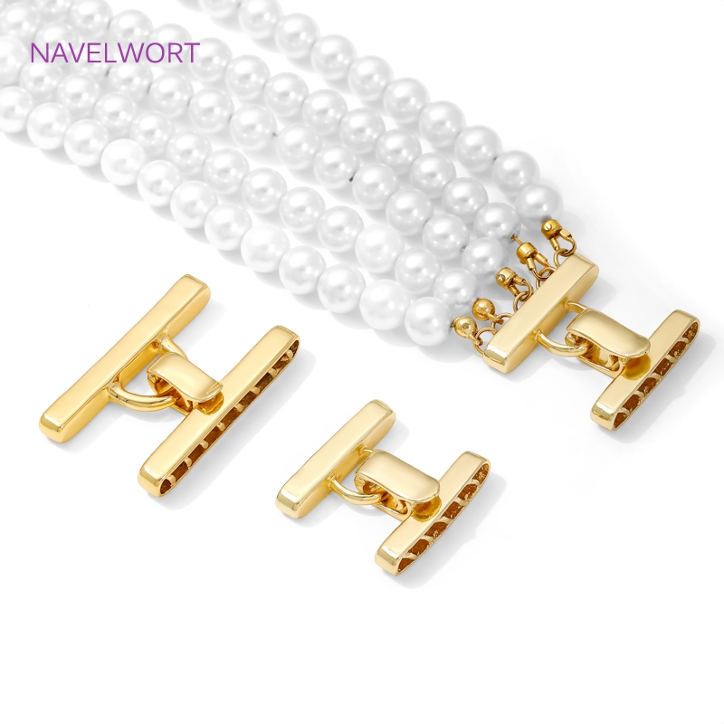 Jewelry Making Bead - ตัวล็อคสร้อยคอหลายเส้น ชุบทอง 18K ตัวเชื่อมต่อไข่มุก, ตัวล็อคทองเหลือง, อุปกรณ์ทำเครื่องประดับ