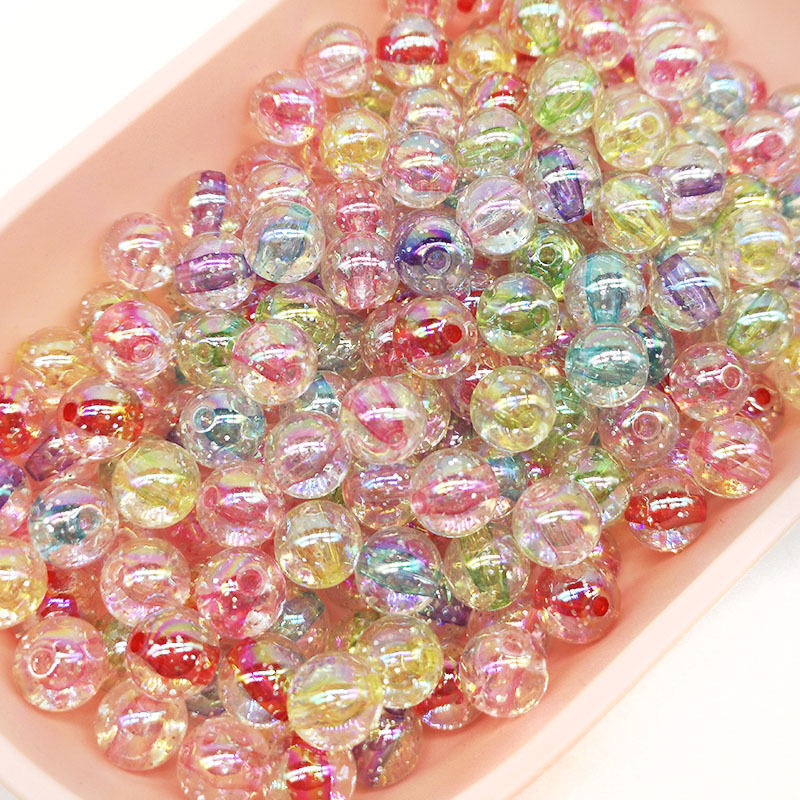 Jewelry Making For 5 Year Old - 50Pcs 10Mm ลูกปัดอะคริลิคที่มีสีสันย้อม Core ลูกปัดทรงกลมสำหรับเครื่องประดับทำสร้อยข้อมือเด็กยางรัดผมรูปการ์ตูนขายส่ง