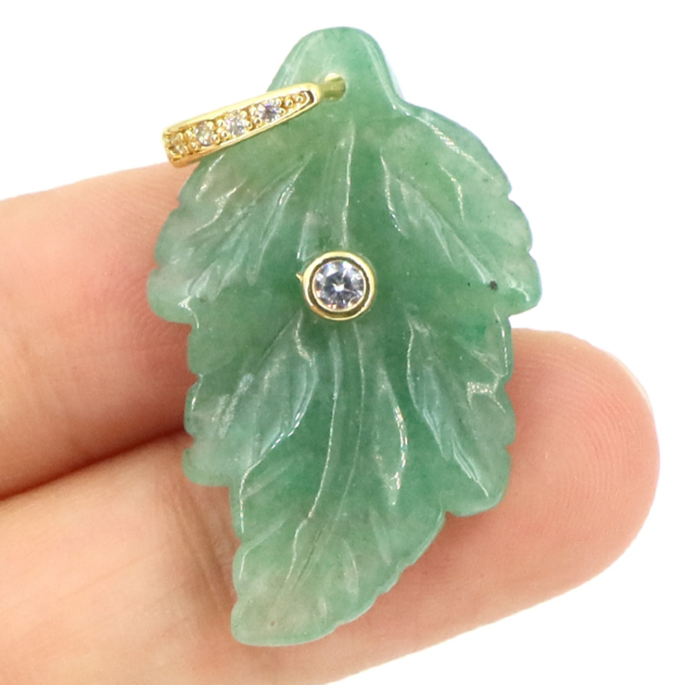 Jewelry Making Gemstones - จี้หินธรรมชาติรูปใบไม้ คริสตัลบำบัด ประดับเพชรซิคอน แกะสลักด้วยมือ สำหรับทำสร้อยคอ เครื่องประดับ