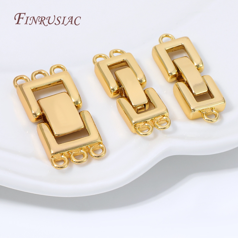 Jewelry Making Bead - ตัวเชื่อมต่อแบบหลายเส้นชุบทอง 18K รูปทรงสี่เหลี่ยมผืนผ้าสำหรับสร้อยข้อมือมุกแบบหลายชั้น ตัวล็อคแบบหลายห่วง อุปกรณ์เสริมสำหรับทำเครื่องประดับ DIY