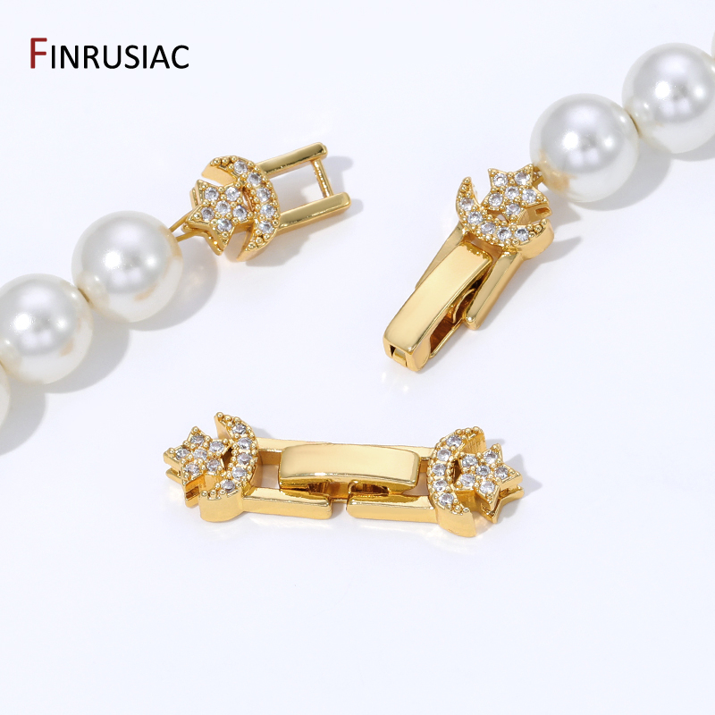 Jewelry Making Bead - ตัวเชื่อมต่อแบบมีตัวล็อคประดับมุกชุบทอง 18K ทำจากทองเหลือง, ตัวล็อคสำหรับสร้อยข้อมือ, ตัวล็อคแบบเซอร์คอนสำหรับงาน DIY