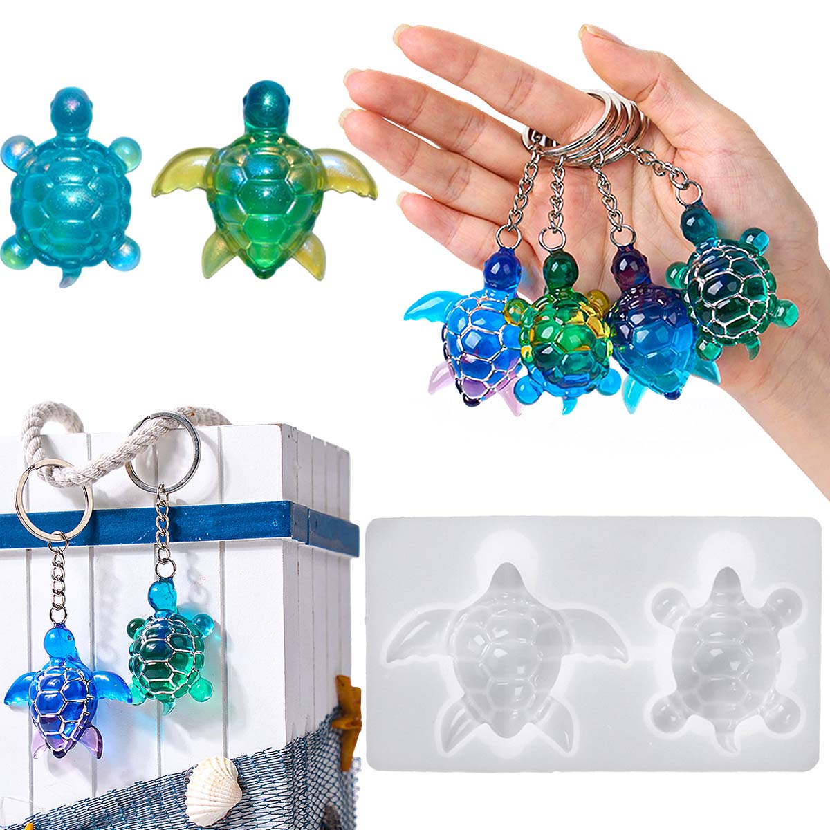 Jewelry Making Uv Resin Kit - แม่พิมพ์ซิลิโคนรูปเต่าทะเล 3 มิติ สำหรับทำพวงกุญแจ DIY ของตกแต่งธีมมหาสมุทร