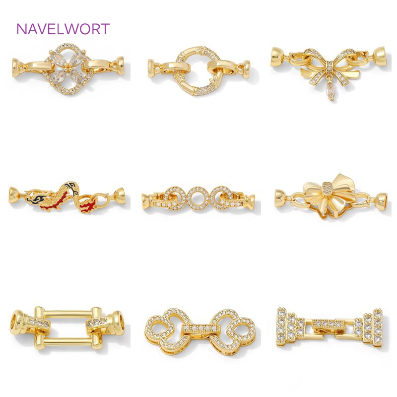 Jewelry Making Bead - 1/2 ชิ้น ตัวล็อคแบบมุกชุบทอง 14K, ตัวล็อคสำหรับสร้อยข้อมือ, ตัวล็อคแบบมีตัวเชื่อมประดับเพชรซิร์คอนสำหรับเครื่องประดับ,